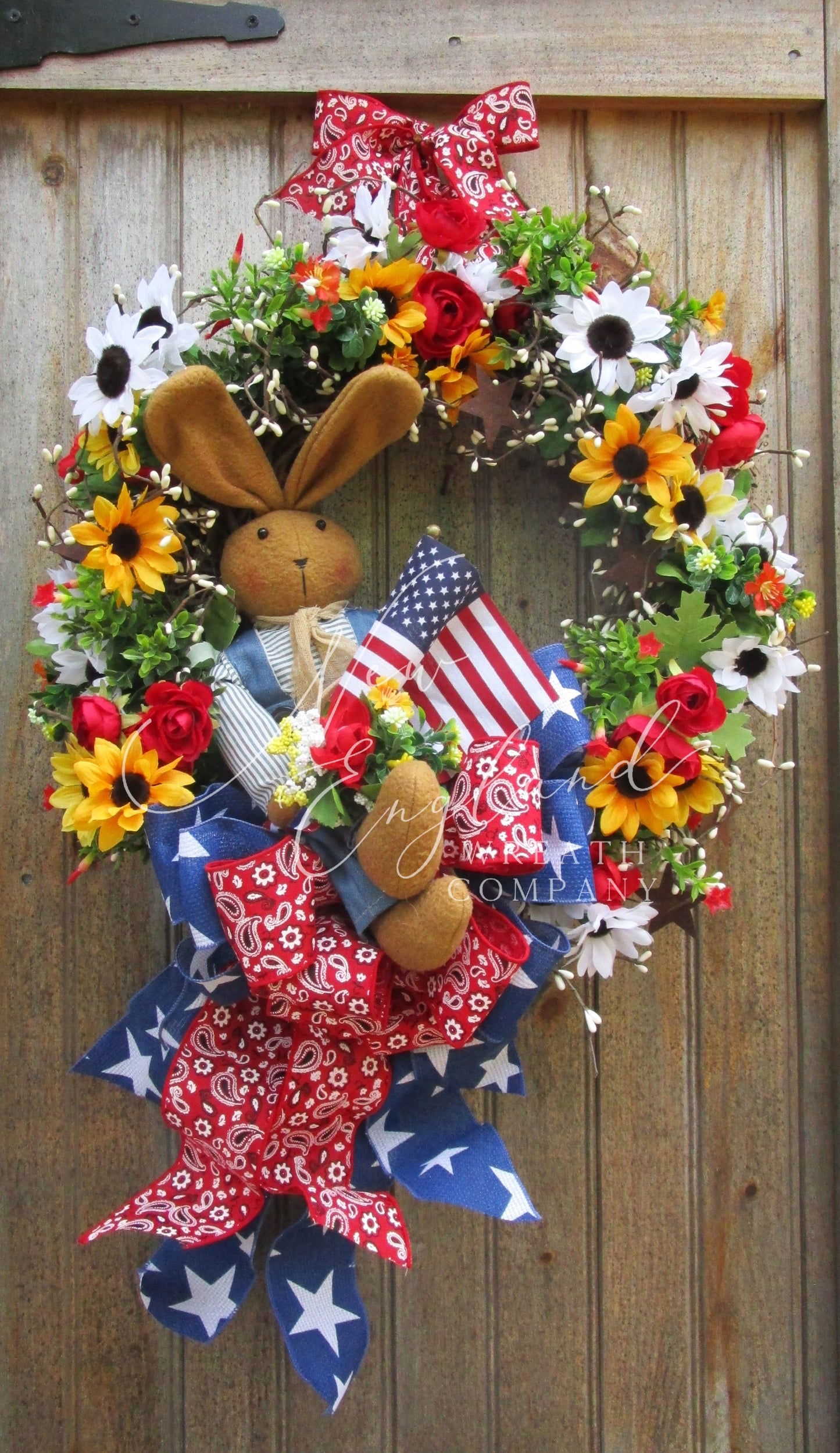 Country Bunny Patriotic Porch Wreath