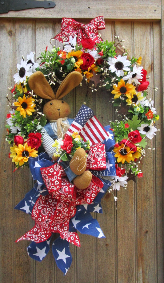 Country Bunny Patriotic Porch Wreath