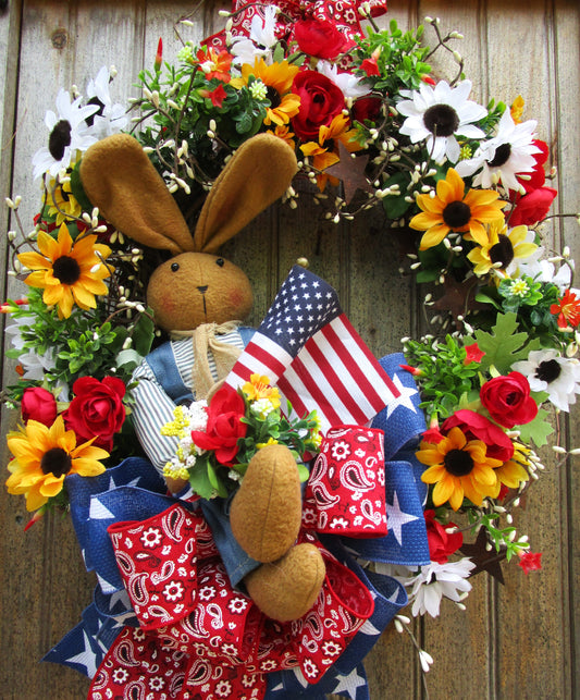 Country Bunny Patriotic Porch Wreath
