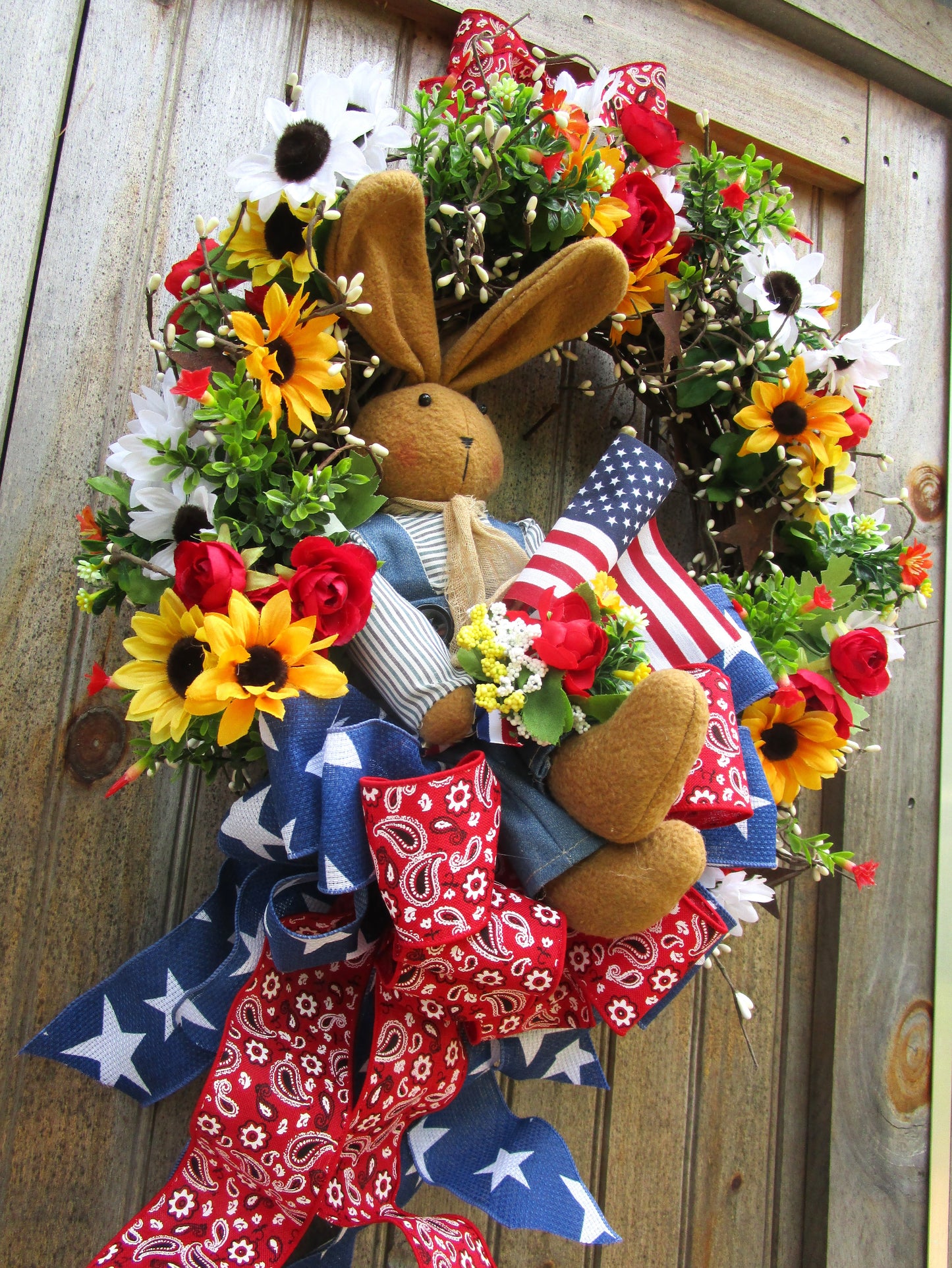 Country Bunny Patriotic Porch Wreath