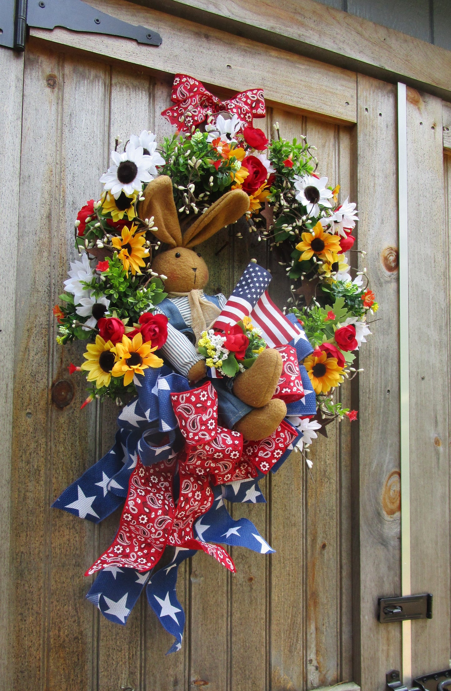 Country Bunny Patriotic Porch Wreath