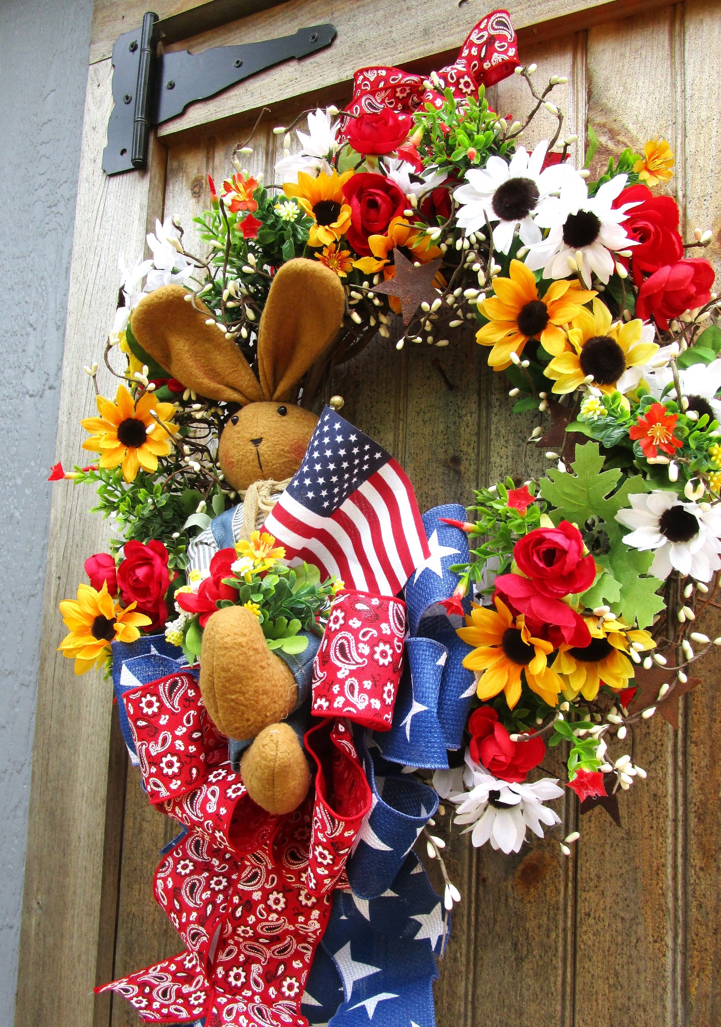 Country Bunny Patriotic Porch Wreath