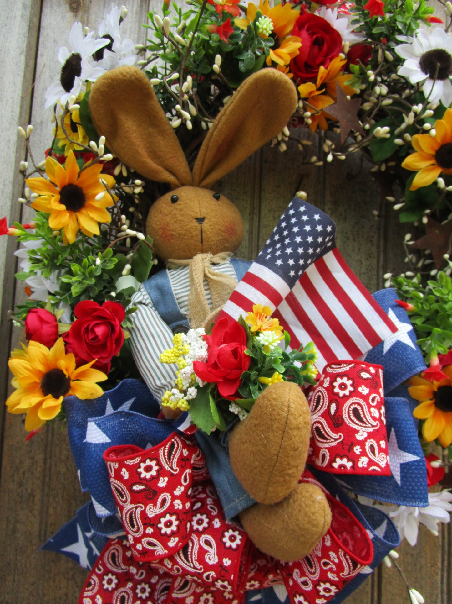 Country Bunny Patriotic Porch Wreath