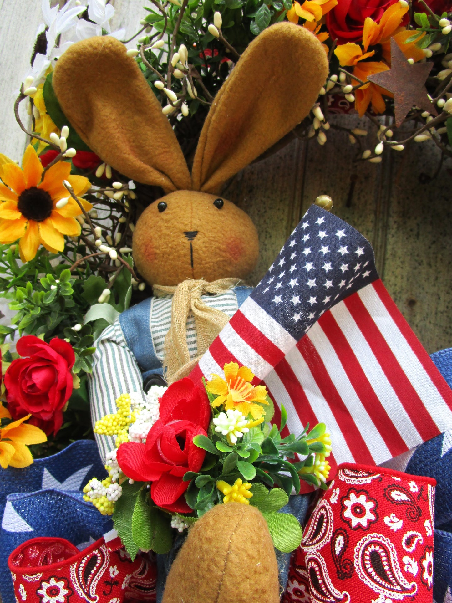 Country Bunny Patriotic Porch Wreath