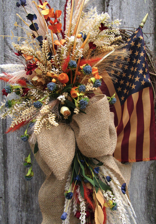 Bristol Patriotic Wreath with Tea Stained Flag