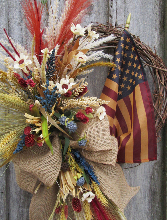 Lincoln Patriotic Wreath with Tea Stained Flag