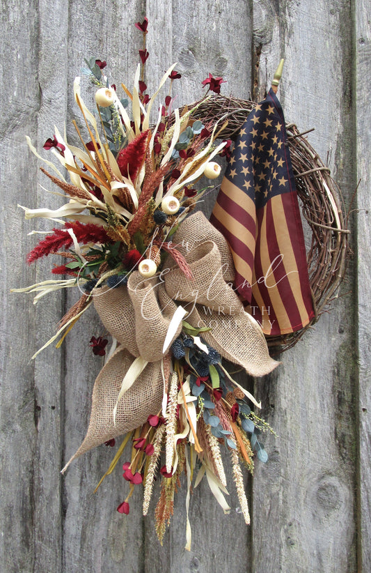 Woodland Patriotic Wreath with Tea Stained Flag