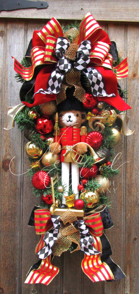 Teddy Bear Holiday Nutcracker Swag
