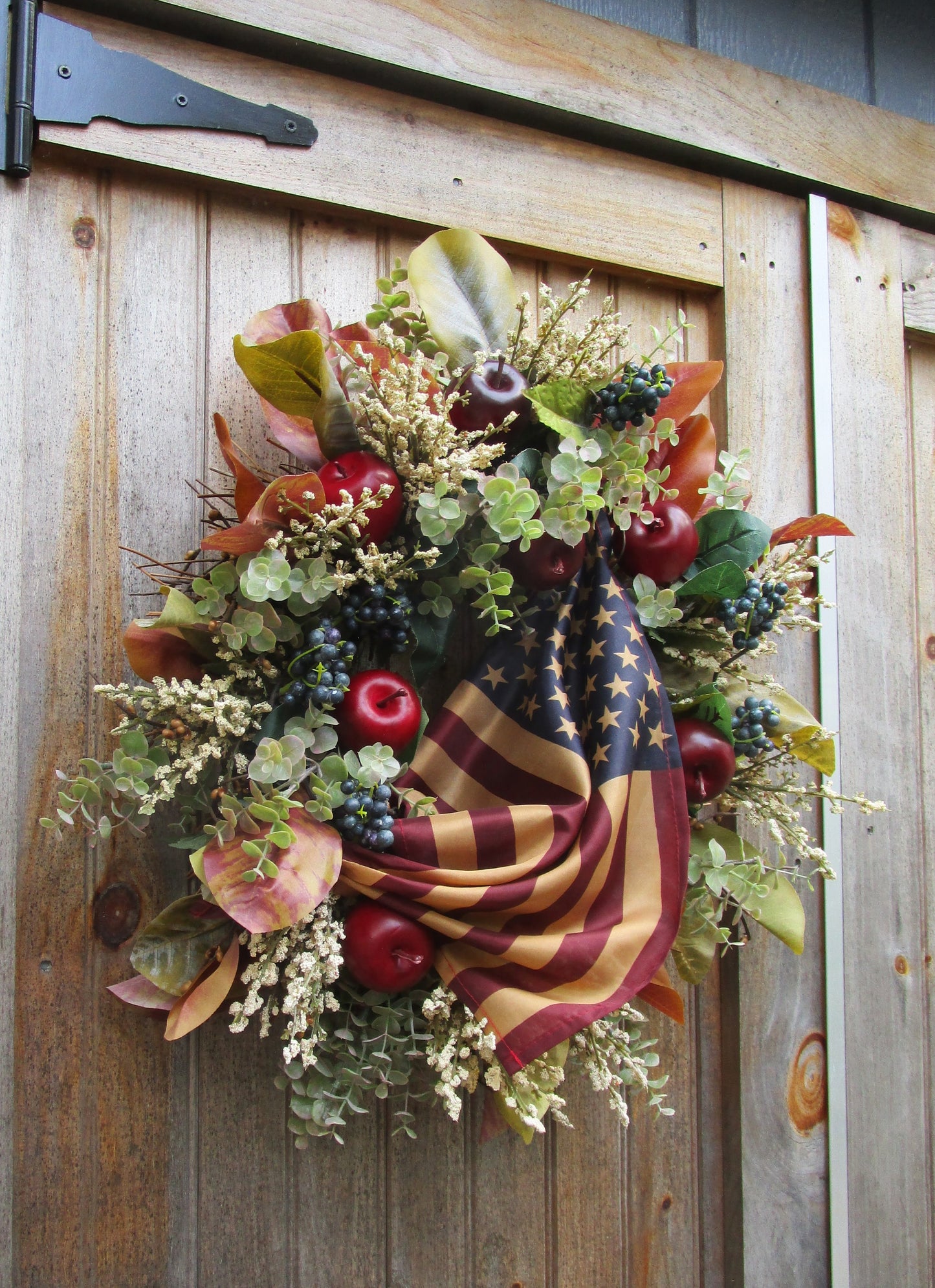 Old Sturbridge Cottage Wreath with Tea Stained Flag