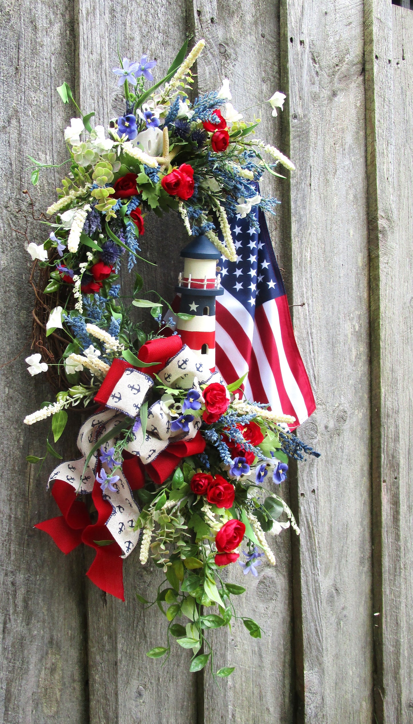 Cape Cod Patriotic Lighthouse Wreath