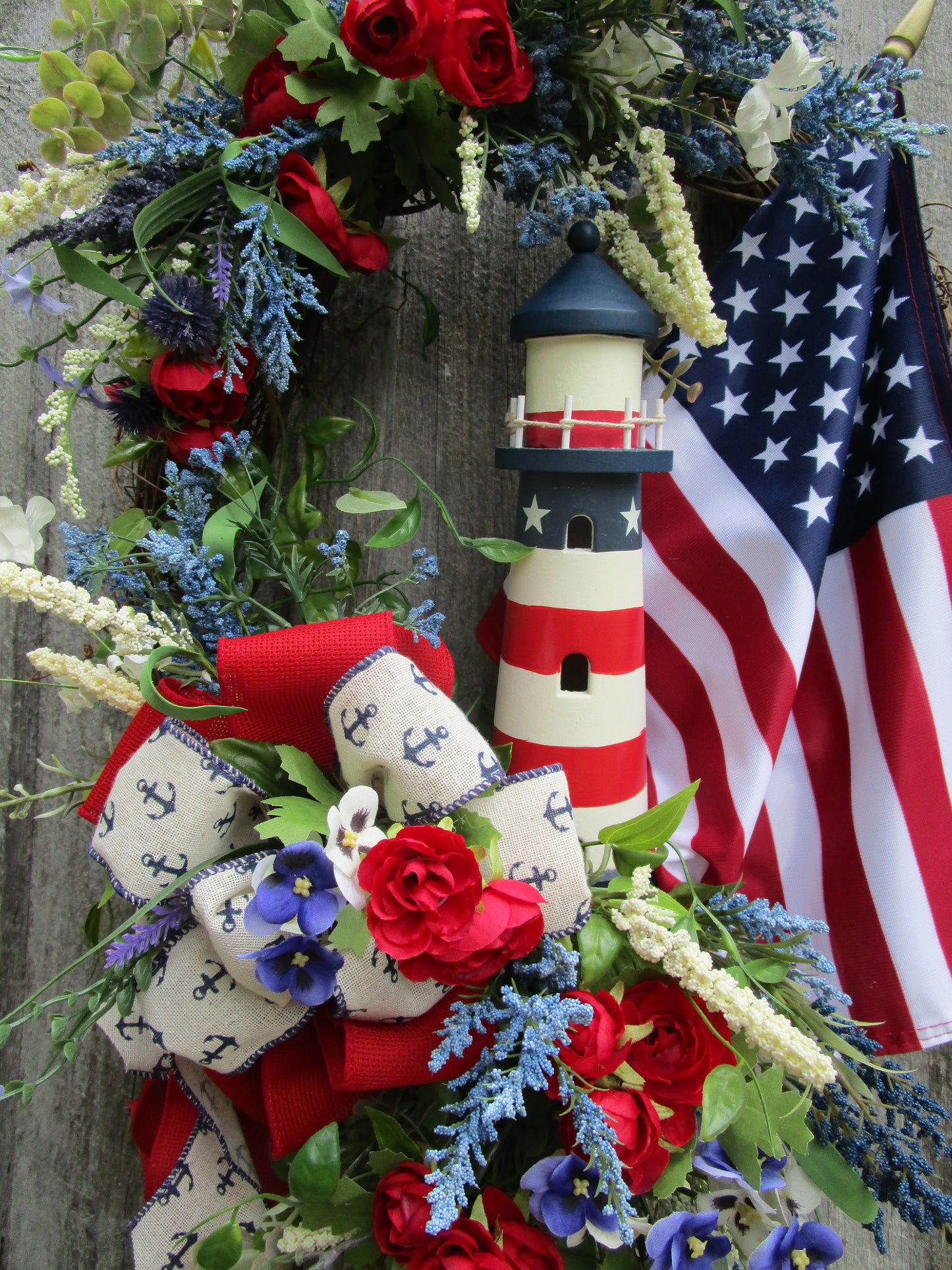 Cape Cod Patriotic Lighthouse Wreath