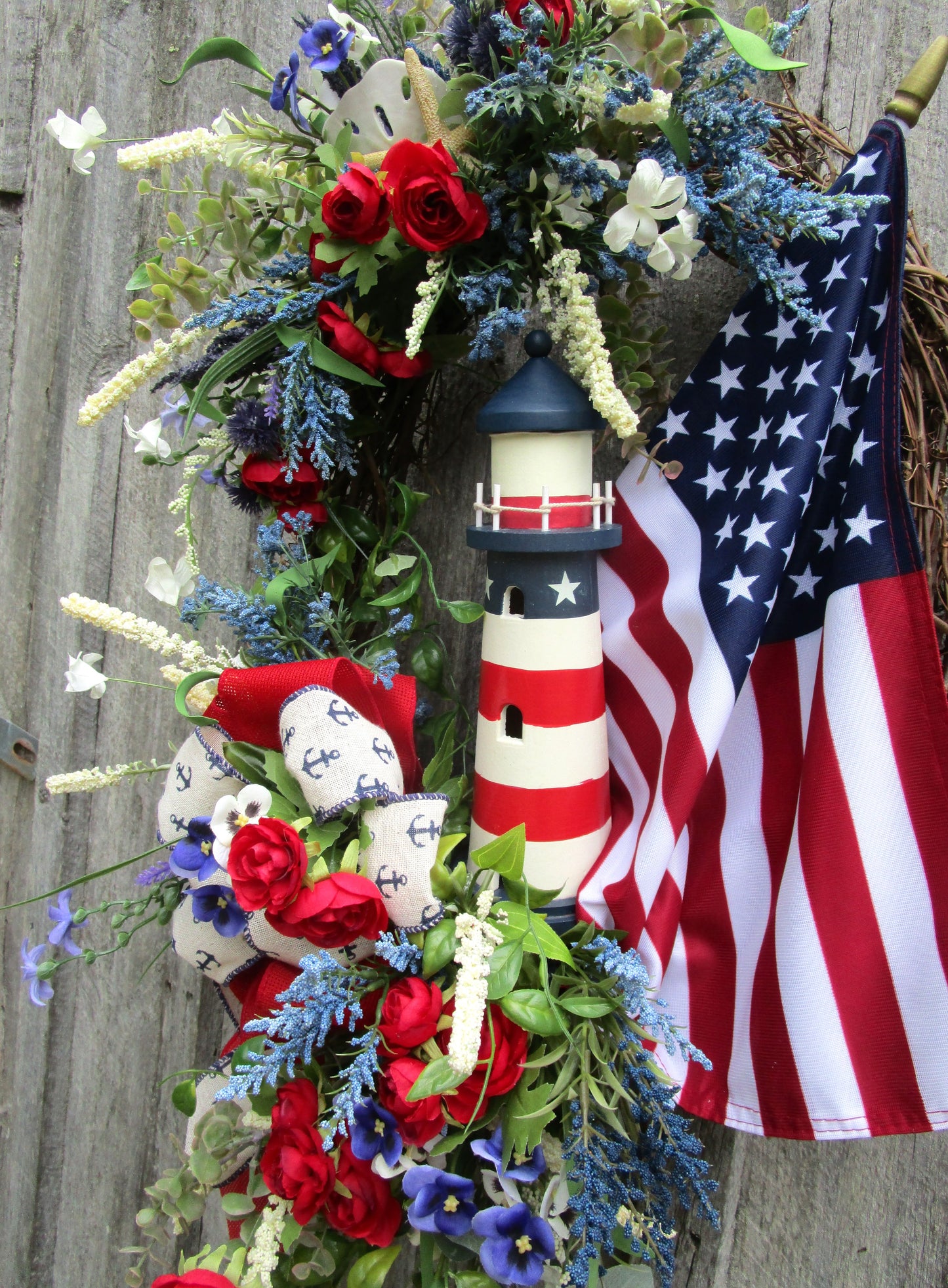 Cape Cod Patriotic Lighthouse Wreath