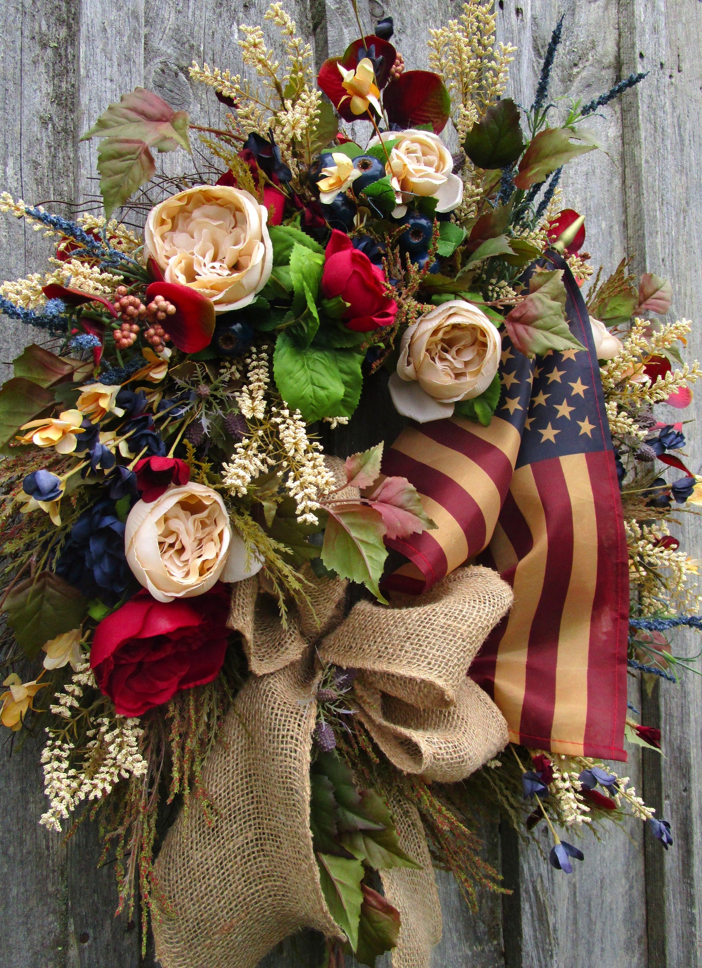 Wellesley Patriotic Wreath with Tea Stained Flag