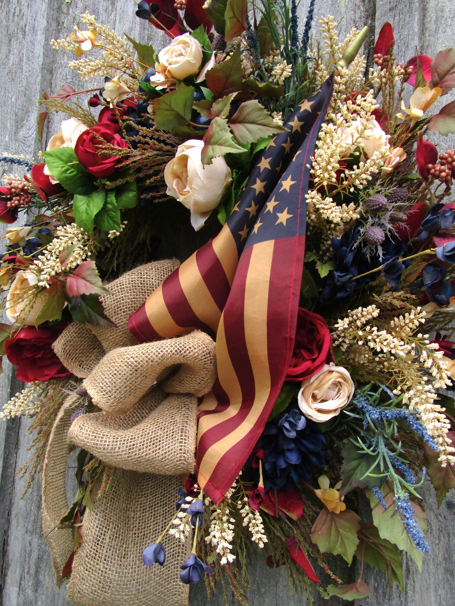Wellesley Patriotic Wreath with Tea Stained Flag