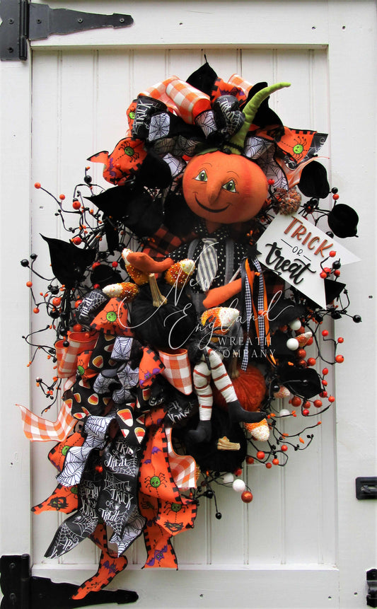 Whimsical Halloween Pumpkin Boy Wreath